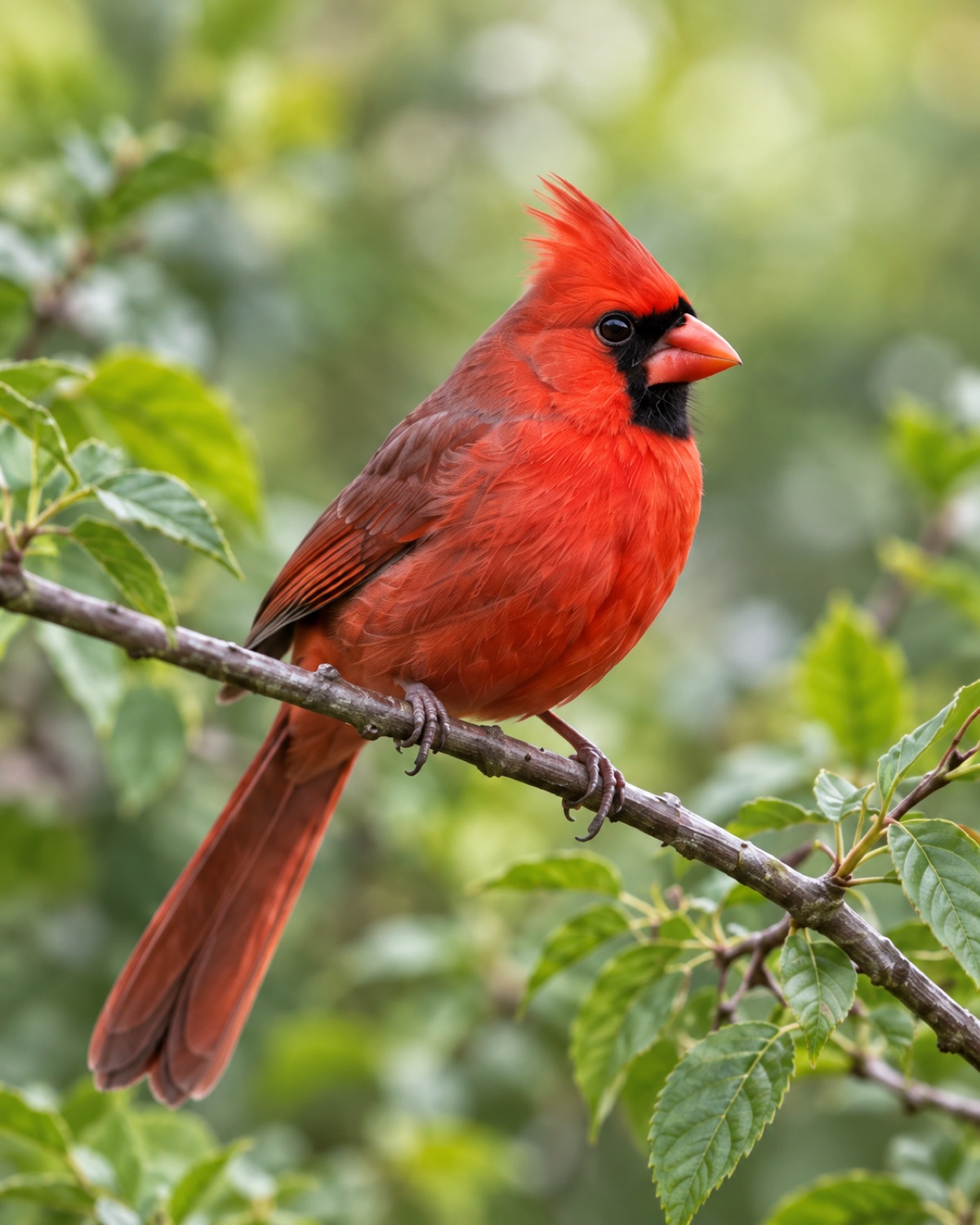 Illustrated Northern Cardinal perched on a branch — Social Bird brand artwork.